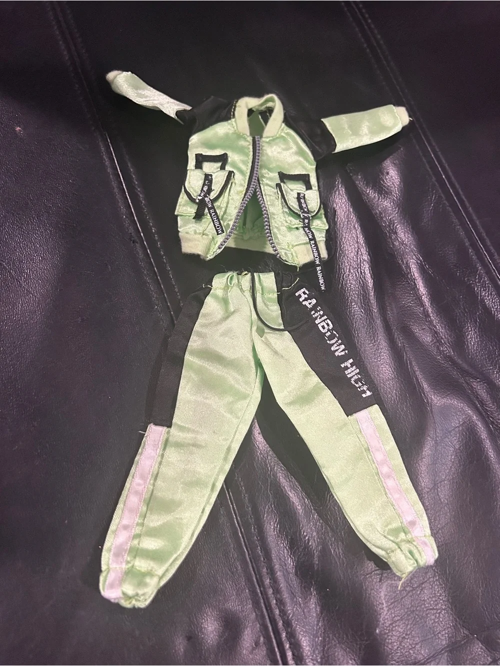 Rainbow. High Green pant and jacket. Jacket has no zipper.